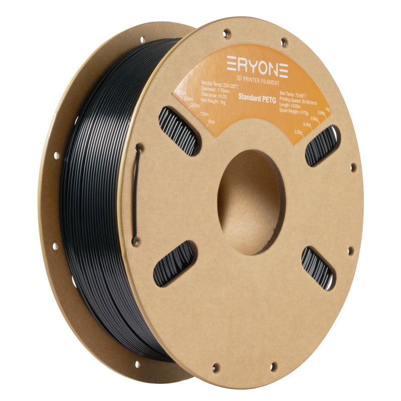 ERYONE PETG Filament for 3D Printer, 1.75mm +/-0.03mm, 1kg(2.2LBS)/Spool, Black - Image 1